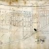 Town plat drawing with numbered plots and labeled streets