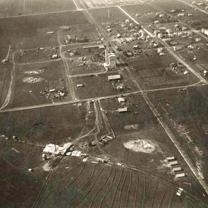 Town buildings and streets as seen from above