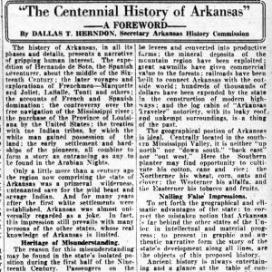 "The Centennial History of Arkansas" newspaper clipping