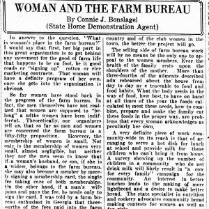 "Woman and the Farm Bureau" newspaper clipping