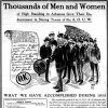 "Thousands of men and women" advertisement with cartoon document and line of people in newspaper