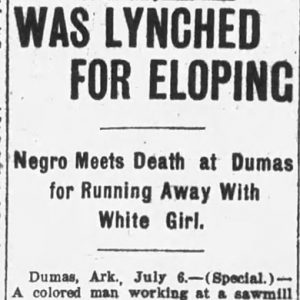 "Was lynched for eloping" newspaper clipping