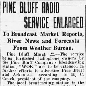 "Pine Bluff radio service enlarged" newspaper clipping