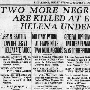 "Two more Negroes are killed at Elaine Helena under guard" newspaper clipping