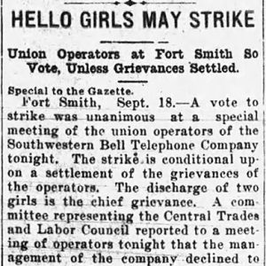 "Hello girls may strike" newspaper clipping