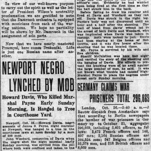 "Newport Negro lynched by mob" newspaper clipping