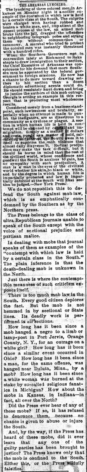 "The Arkansas Lynching" newspaper clipping