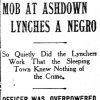 "Mob at Ashdown lynches a Negro" newspaper clipping