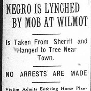 "Negro is lynched by mob at Wilmot" newspaper clipping