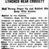 "Lynched Near Crossett" newspaper clipping