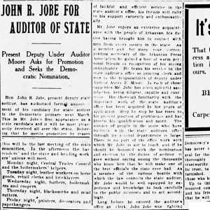 "John R. Jobe for Auditor of State" newspaper clipping