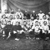 Group of white baseball players in  baseball uniforms with uniform "L R"