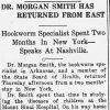 "Dr. Morgan Smith has returned from East" newspaper clipping