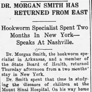 "Dr. Morgan Smith has returned from East" newspaper clipping