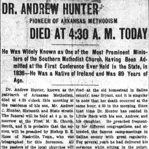 "Dr. Andrew Hunter Died at 4:30 a.m. today" newspaper clipping