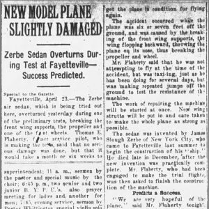 "New Model Plane Slightly Damaged" newspaper clipping