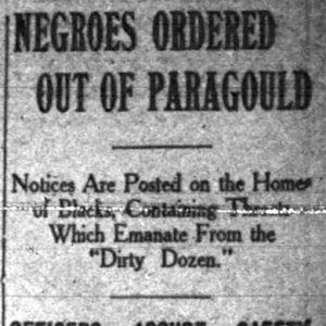 "Negroes ordered out of Paragould" newspaper clipping