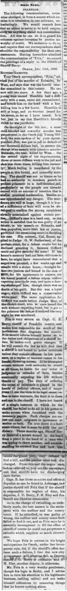 "Franklin" newspaper clipping