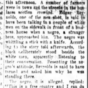 "Three white men shot by Negroes" newspaper clipping