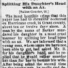 "Splitting his daughter's head with an ax" newspaper clipping