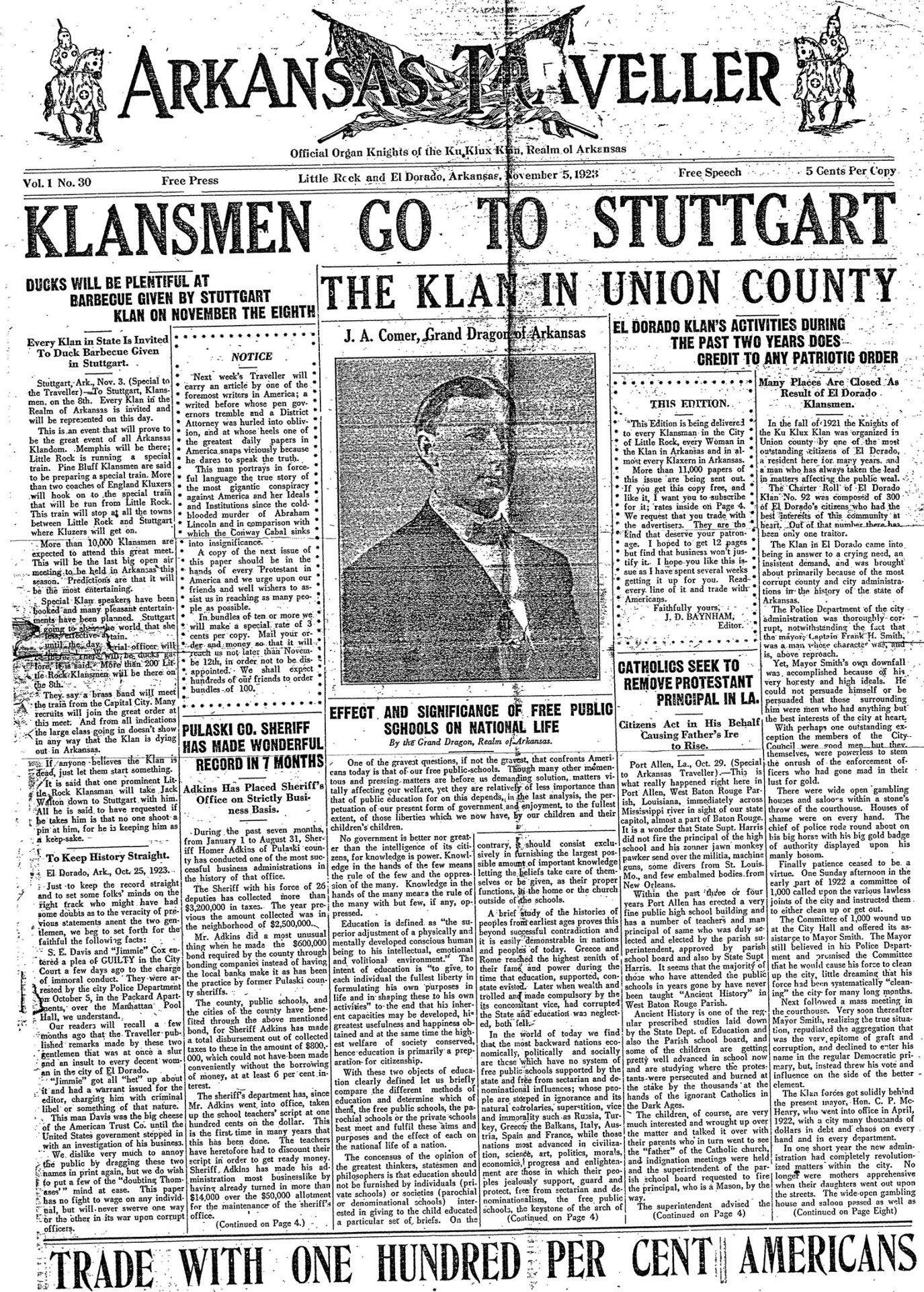 "Klansmen go to Stuttgart" newspaper clipping