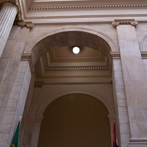 Balcony and doorway in white marble