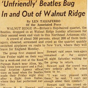 "Unfriendly Beatles bug in and out of Walnut Ridge" newspaper clipping