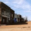 Street scene with brick buildings and blue skies