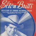 White man smiling in cowboy hat and western suit on album cover with red and blue background and white text