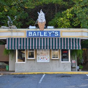 "Bailey's" ice cream stand on parking lot