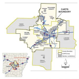 Central Arkansas counties map with black text