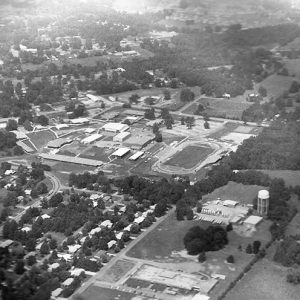 School and town buildings seen from above