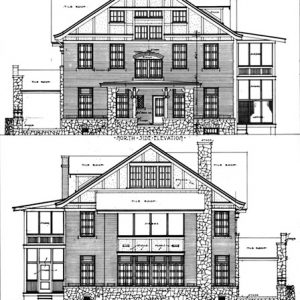 Architectural plans of three-story house exterior