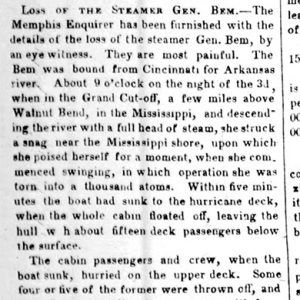 "Loss of the steamer General Bem" newspaper clipping