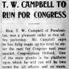 "T.W. Campbell to run for Congress" newspaper clipping