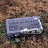 Flat engraved grave stone on brown grass