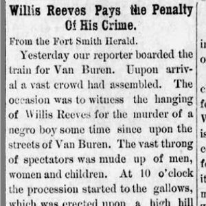 "Willis Reeves pays the penalty for his crime" newspaper clipping