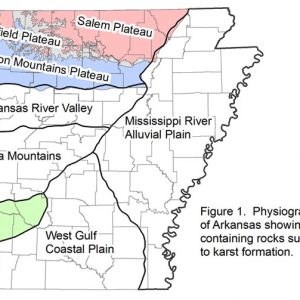 Map of Arkansas divided into regions with labels