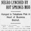 "Negro lynched by Hot Springs mob" newspaper clipping