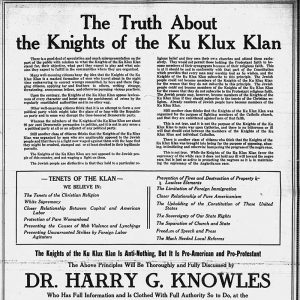 "The Truth About the Knights of the Ku Klux Klan" newspaper clipping