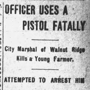 "Officer uses a pistol fatally" newspaper clipping