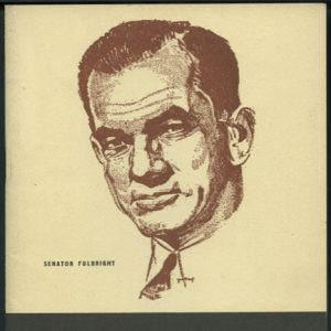 Drawing of white man in suit and tie with name Senator Fulbright on it