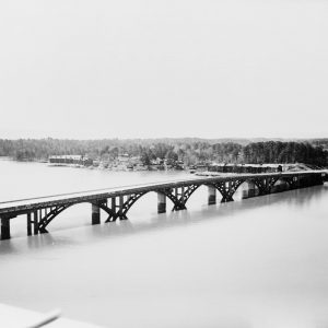 Bridge crossing river seen from great height