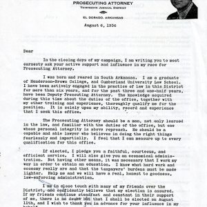 Typed letter from Oren Harris on his letterhead