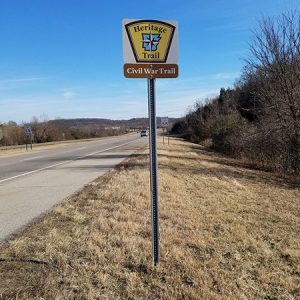 Civil War Heritage Trail sign next to highway