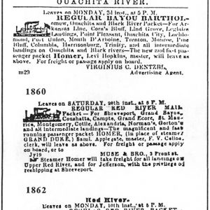 "Steamboats Ouachita River" schedule dated 1860 and 1862