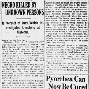 "Negro killed by unknown persons" newspaper clipping