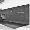 Single-story brick "public library" building