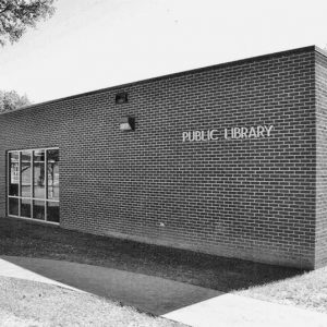 Single-story brick "public library" building