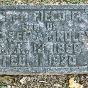 "Capt. Field E. son of G. C. & Ella Kindley" grave marker